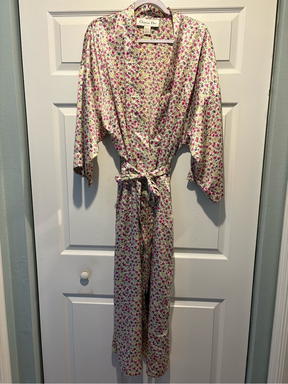 Vintage Christian Dior Wrap Robe Ditsy Floral 90s Kimono Sleepwear Lounge O/S